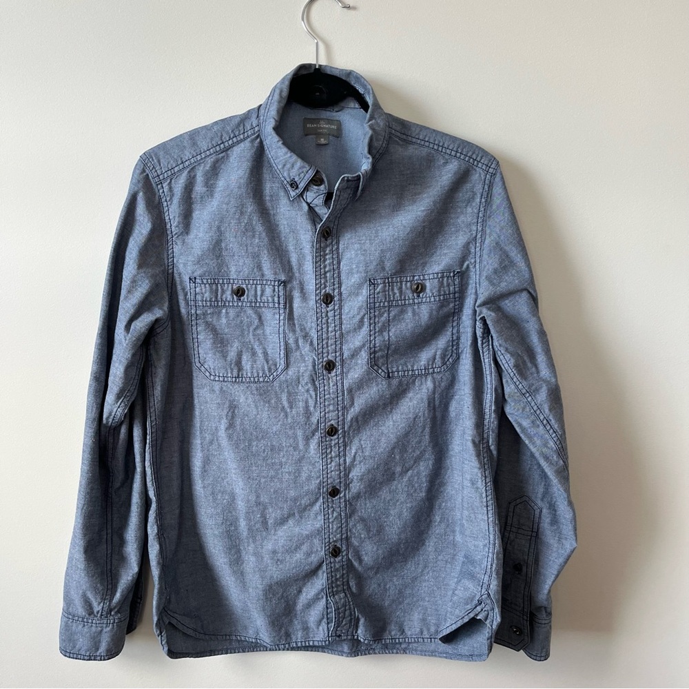L.L. Bean Blue Button Down Cotton Slim Fit Shirt